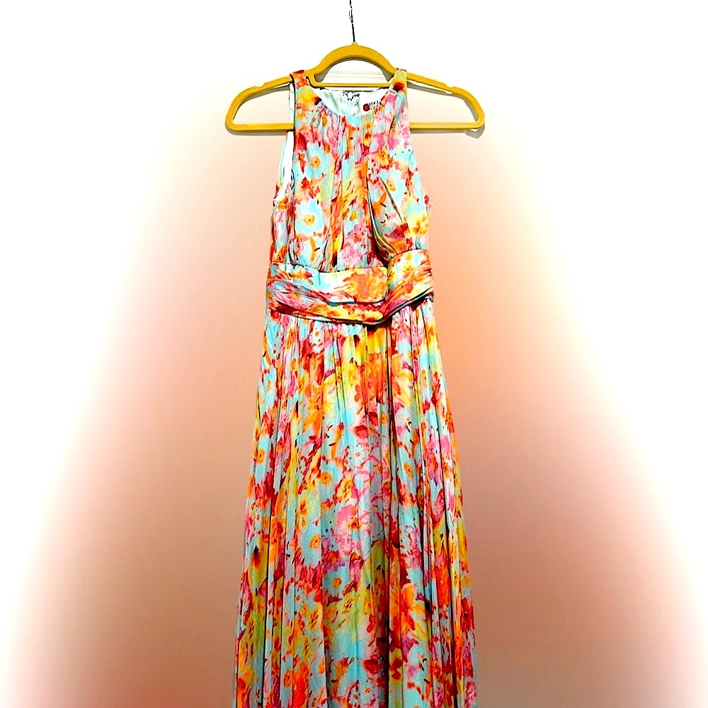 AUTHENTIC Badgley Mischka Collection floor length floral chiffon dress. Size 2